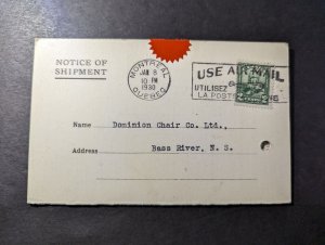 1930 Canada Folded Postcard Cover Montreal Quebec to Bass River NS Nova Scotia