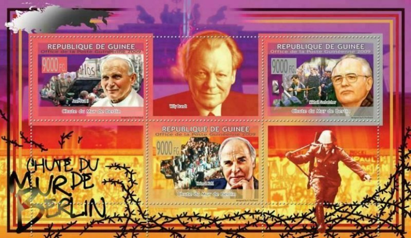 Berlin Wall Stamp Fall Pope John M. Gorbachev Helmut Kohl Willy Brandt S/S MNH 