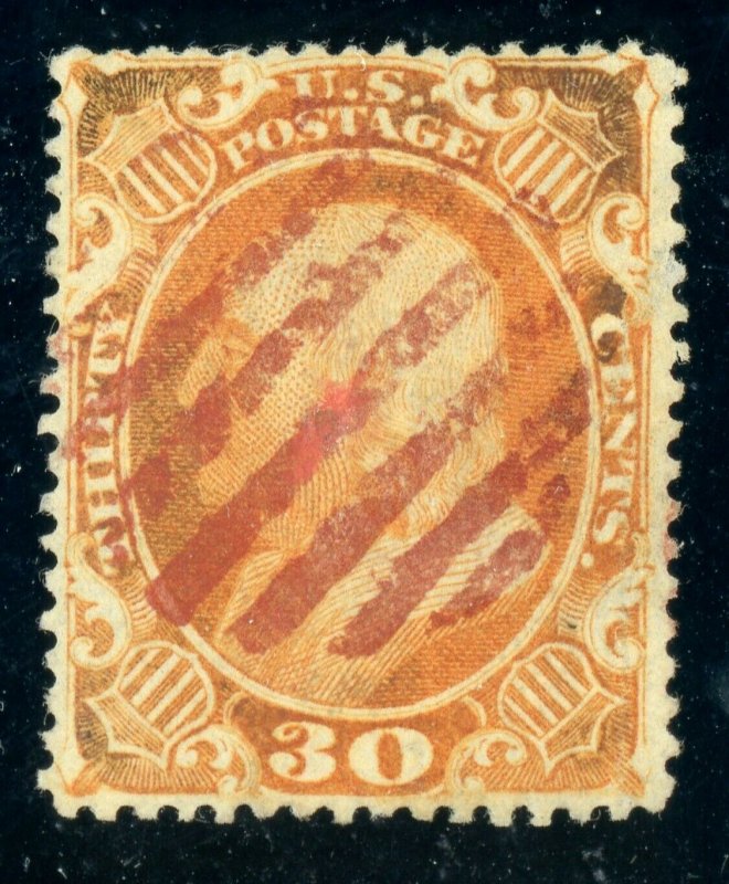 US Stamp 38 Franklin 30c, PSE Cert - Used - Red Grid Cancel CV $475.00