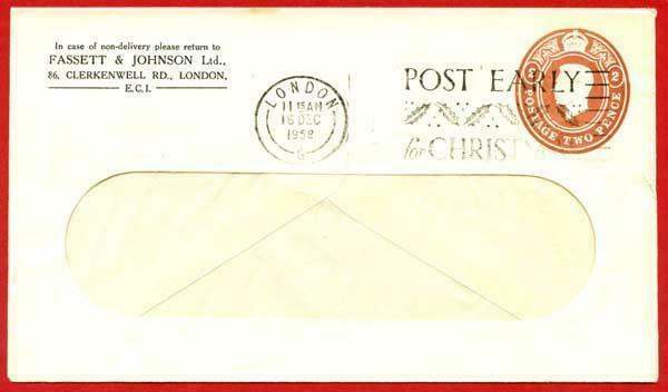 ES69 KGVI 2d Brown Fassett and Johnson Ltd Stamped to Order Envelope Used