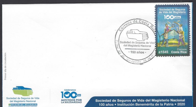 Costa Rica 100 Years Life Insurance Society of the National Magisterium FDC 2021