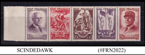 FRANCE - 1943 PETAIN'S 87th BIRTHDAY SCOTT#B153-B157 SE-TENANT 5V  STRIP...