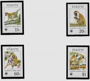 ST. KITTS Sc 189-92 NH issue of 1986 - WWF - ANIMALS - GREEN MONKEY