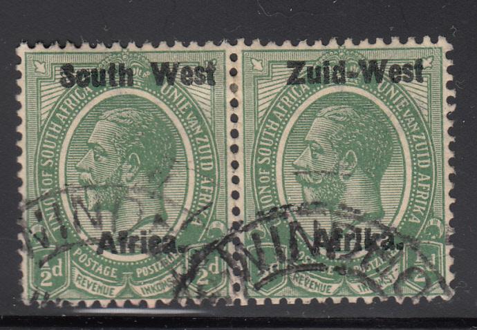 South West Africa 1923 used Scott #1 1/2p George V, green Horizontal pair