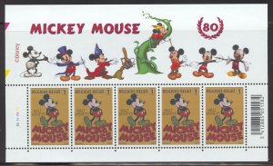 Belgium Scott 2293var MNHOG - 2008 80th Anniversary of Mickey Mouse M/S of 5