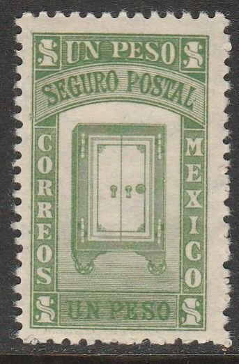 MEXICO G3, $1PESO INSURED LETTER. UNUSED, NO GUM. F-VF.