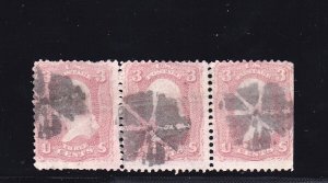 US 19th c strip of three #65 with fancy cancels (106D)