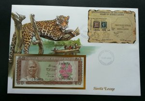 Sierra Leone 125th Ann Of First Postage Stamp 1988 Leopard FDC (banknote cover)