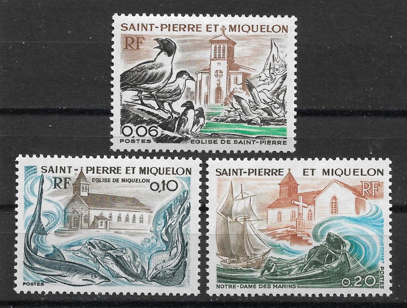 St Pierre & Miquelon 1974,Churches & Fishermen,Scott # 436-438,VF MNH**OG (R-4)