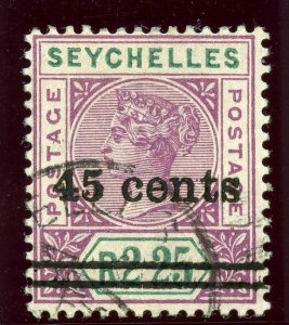 Seychelles 1902 QV 45c on 2r 25c bright mauve & green VFU. SG 45. Sc 37.