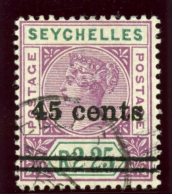 Seychelles 1902 QV 45c on 2r 25c bright mauve & green VFU. SG 45. Sc 37.