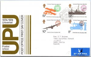 GREAT BRITAIN FIRST DAY COVER CENTENNIAL OF THE UNIVERSAL POTSAL UNION UPU 1974