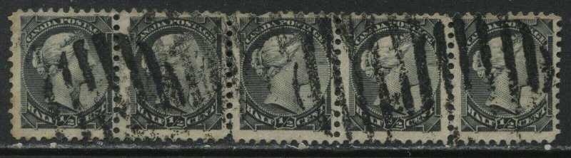 Canada QV 1882 1/2 cent Small Queen strip of 5 used