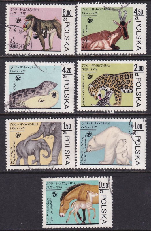 Poland 1978 Sc 2301-7 Polar Bear Elephant Jaguar Seal Mandrill Colt Stamp Used