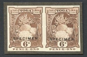 TONGA SG 47 1922 6d chocolate Coral IMPERF printer sample Pair Type DS1