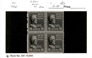 United States Postage Stamp, #821 Block Mint NH, 1938 Lincoln (AC)