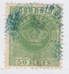 1877 Cape Verde 50r Yellow Green Perf. 12 3/4 Used Stamp A20P2F851-