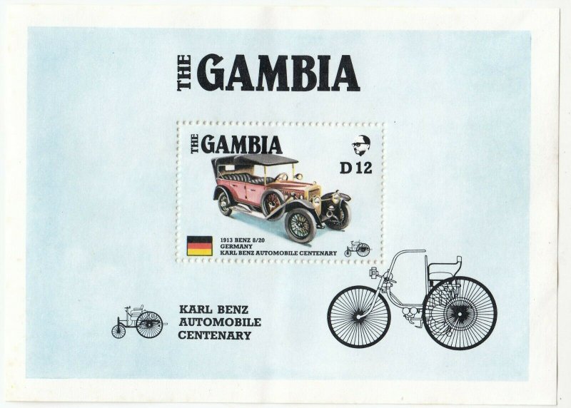 The Gambia; 1986 Karl Benz Automobile Centenary Sheetlet, MNH, Cars, SC#628 