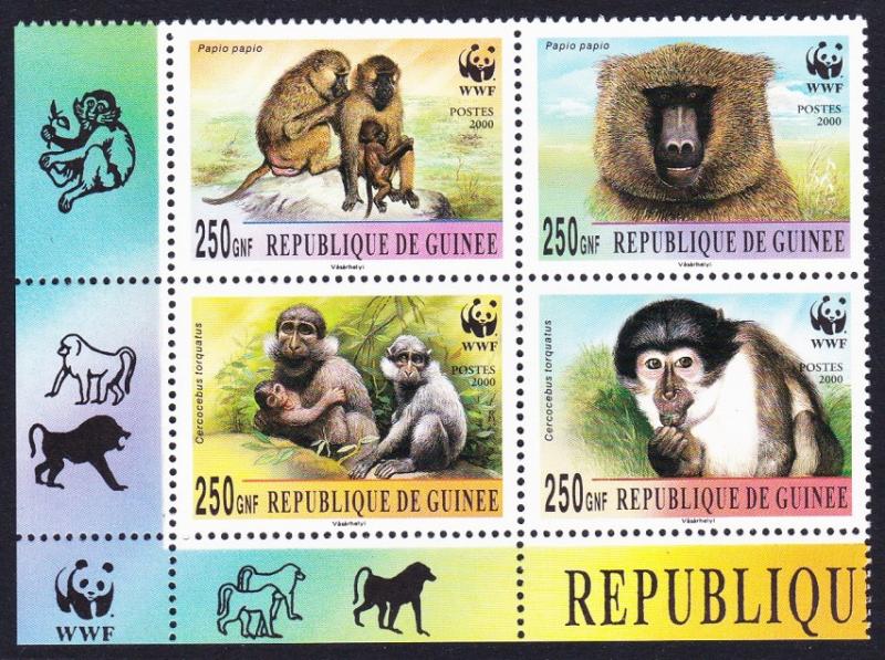 Guinea WWF Mangabey and Baboon Bottom left block 2*2 with WWF Logo