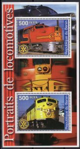 Benin 2002 LOCOMOTIVES TRAINS - ROTARY EMBLEM  Souvenir Sheet Perforated MNH