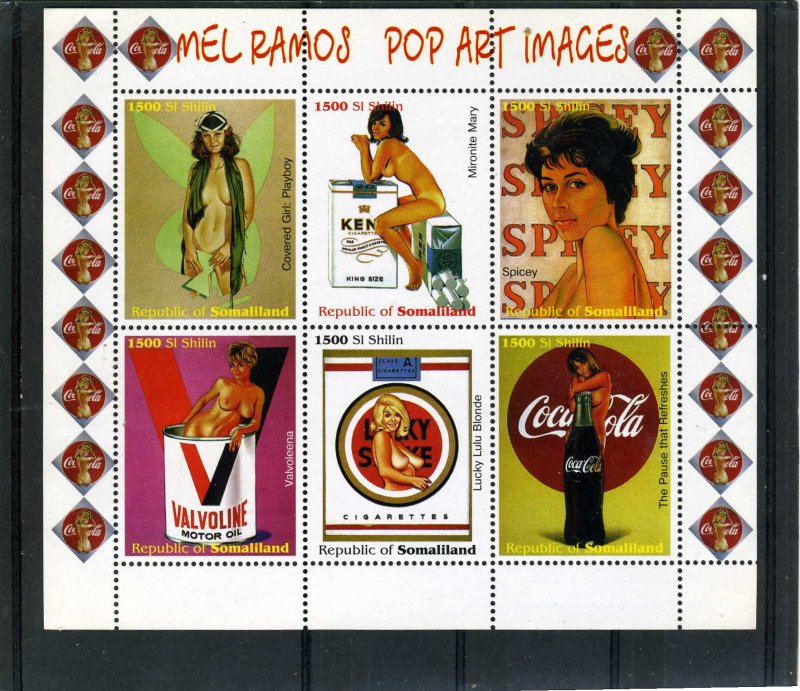 Somaliland 1999 MEL RAMOS POP ART Coca Colas sheet (6) Perforated Mint (NH)