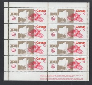 Canada 1976 $2 Olympics pane of 8, Unitrade #688 VFMNH CV $60.00 - field