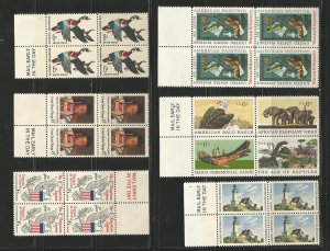 USA Stamps #1362,1364,1369,1386,1390,1391 Blocks of 4