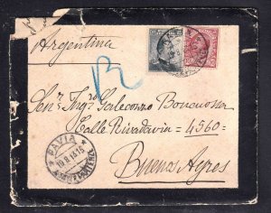 ITALY POSTAL HISTORY 1913 MOURNING COVER 6 PAGE LETTER PAVIA TO BUENOS AIRES