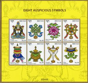 Bhutan 2016 MNH Eight Auspicious Symbols 8v M/S Buddha Buddhism Stamps