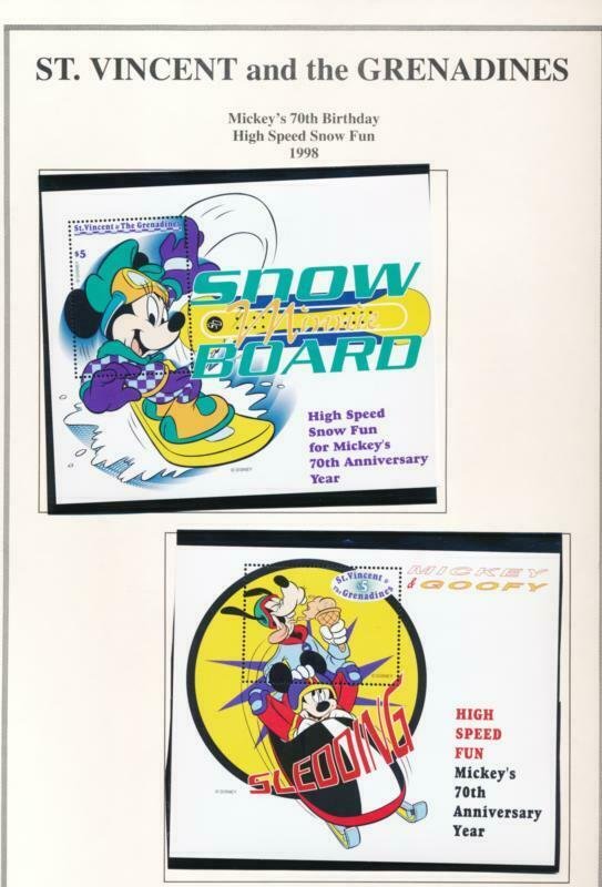 DISNEY ST VINCENT GRENADINES 2660-2665 MINT NH MICKEY'S 70TH BIRTHDAY