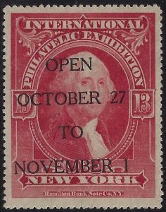 1913 International Stamp Exhibition Cinderella Red Poster Stamp Overprinted NG