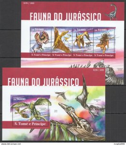 2015 S. Tome & Principe Dinosaurs Jurassic Fauna 1+1 ** St1514