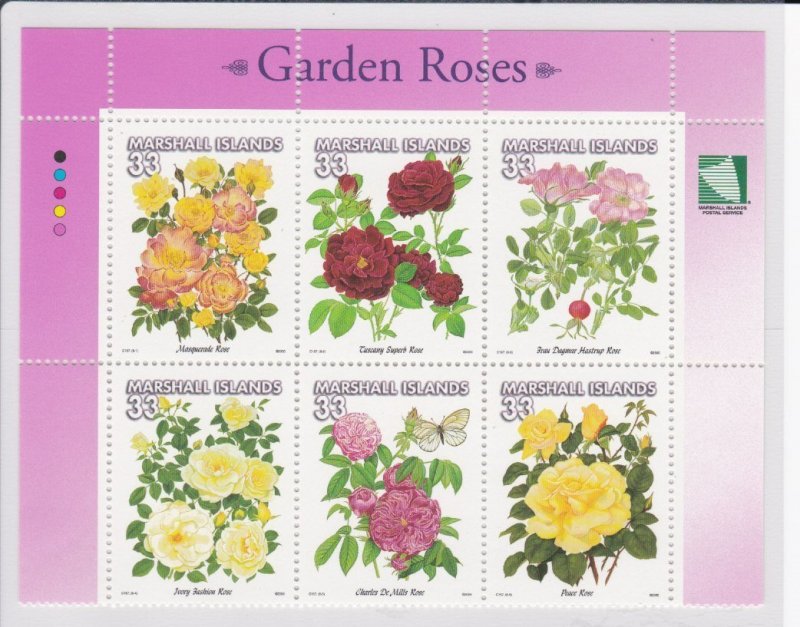 Marshall Islands # 729, Flowers, Block of 6 Different, Mint NH, 1/2 Cat.