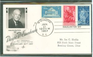 US 1029/1073/1082 (1957) Dwight D. Eisenhower second inauguration with an artcraft cachet