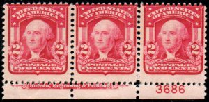 MALACK 319 Fine OG NH, Plate Strip of 3, Rich color!  b8577