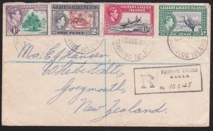 GILBERT & ELLICE IS 1940 Reg cover ex FANNING ISLAND to NZ.................B4382