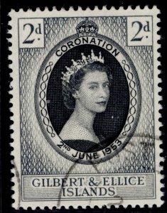 GILBERT AND ELLICE ISLANDS QEII SG63, 2d black & grey-black, VERY FINE USED.