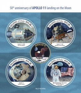 MALDIVES - 2019 - Apollo 11 on Moon - Perf 4v Sheet -Mint Never Hinged