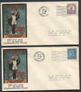 US #718-19, 3¢ & 5¢ Olympics set FDC's, Olympic Cover Co. cachet, Mellone $60.00