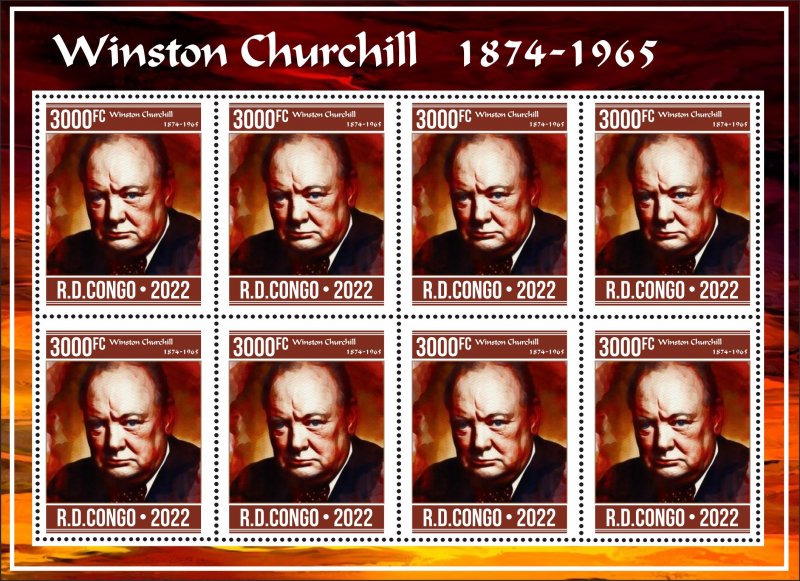 Stamps Winston Churchill Congo 2022 year , 1 sheet perforated