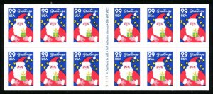 # 2873a Christmas Santa Booklet Pane of 12 29¢ Stamps 1994