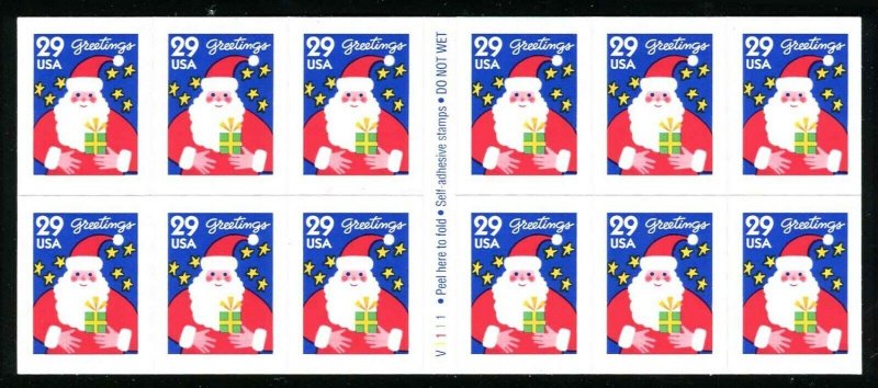 # 2873a Christmas Santa Booklet Pane of 12 29¢ Stamps 1994