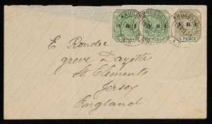 TRANSVAAL 1900 Cover franked VRI Arms ½d pair & 4d. To Jersey.