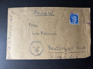 Unknown Year Germany Feldpost Cover to Reutlingen Wurtternburg Wilhem Str 1