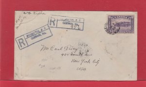NICE Middleton, N.S. Registered cover 1935 to USA, Canada 13c Citadel single use