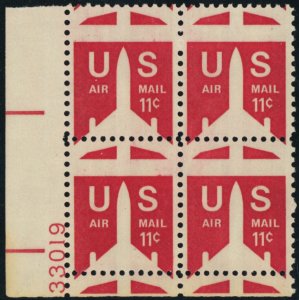 C78, MNH 11¢ Misperfed Error Plate Block of Four Airmail Stamps - Stuart Katz