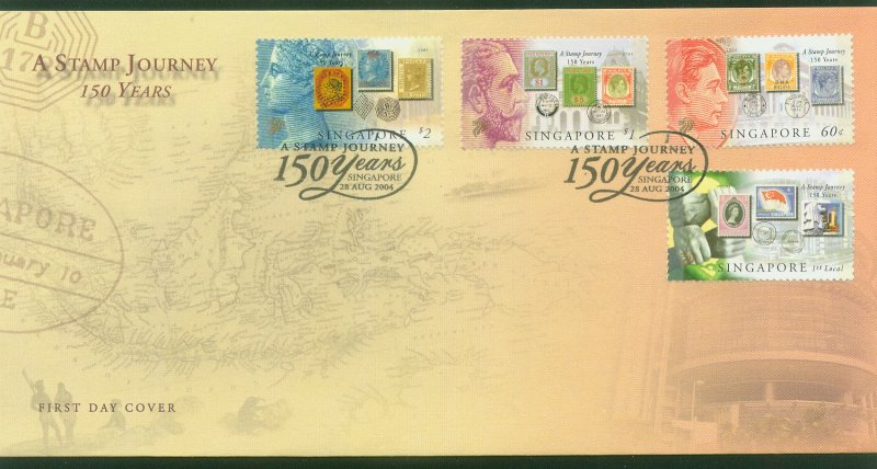 SINGAPORE 1115-1118 FIRST DAY COVER 150th ANNIV. OF STAMPS. VF (7)