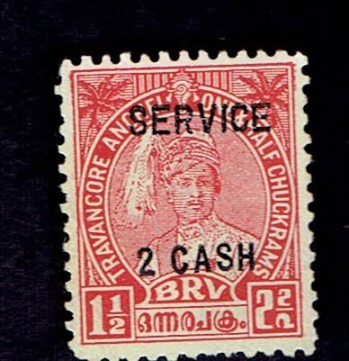 INDIA TRAVANCORE SCOTT#O57 1943  2 CASH OVERPRINT - MNG