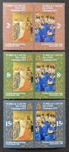 Turks & Caicos 1971 #240-5 Pairs, Christmas, MNH.