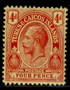 TURKS & CAICOS ISLANDS GV SG134, 4d red/yellow, LH MINT.